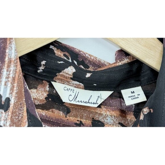 Caffe Marrakesh Black Striped Chiffon Button Tie Front Blouse Size M Preppy - Picture 6 of 11